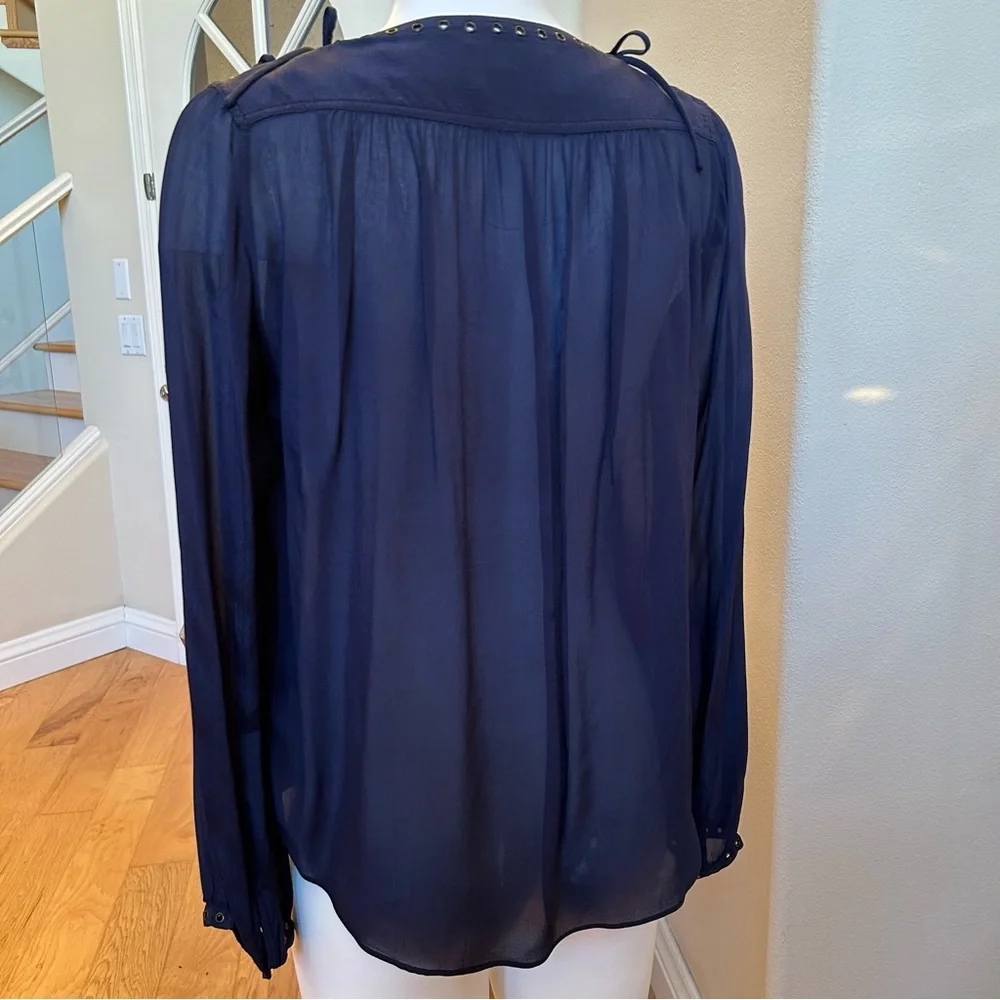 Zadig & Voltaire Tirate Blouse Small Navy Blue long sleeves Tie Shoulders - Picture 3 of 10
